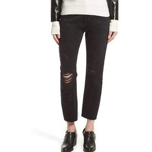 FRAME Women's Le Original Destroy Crop High Rise Boyfriend Black Jeans